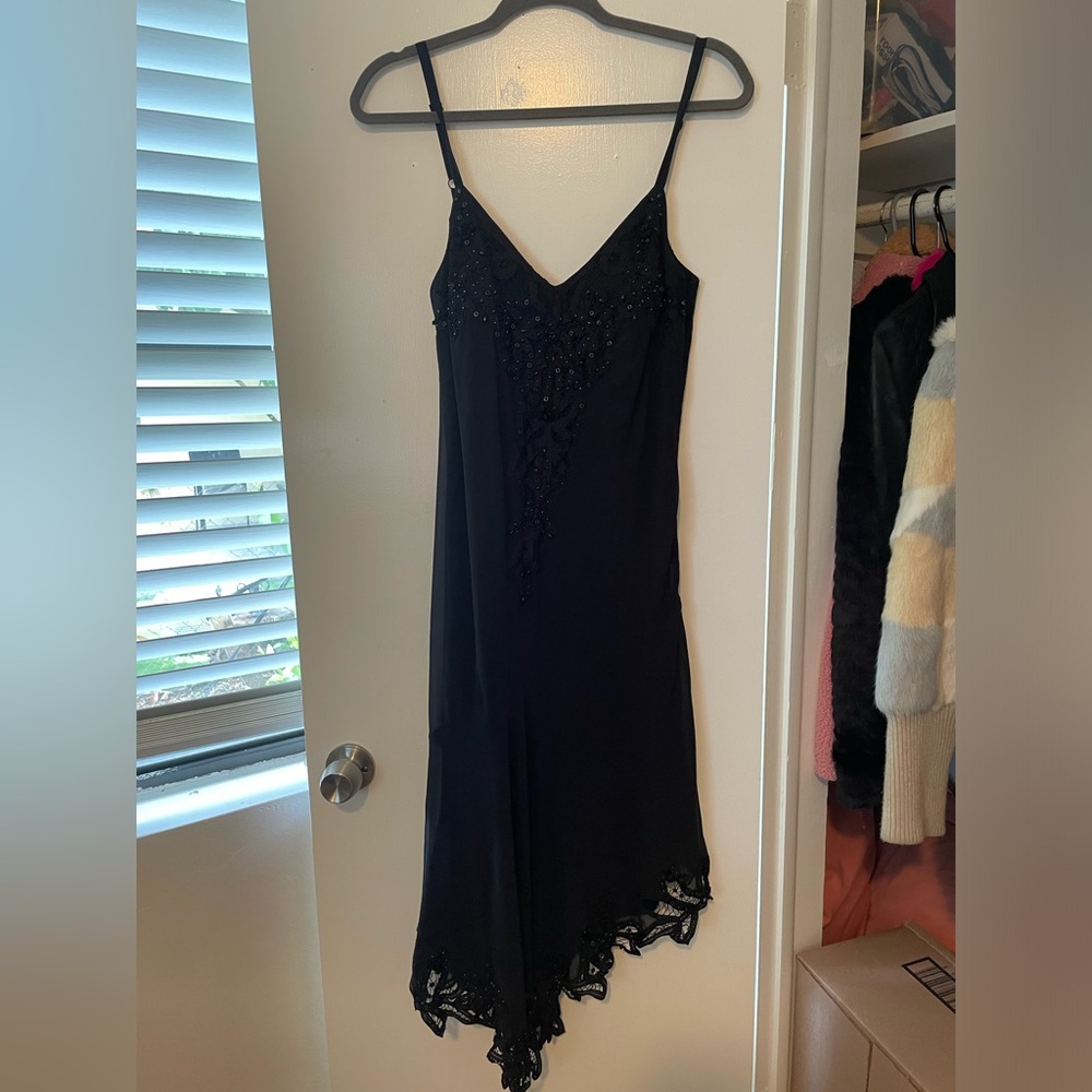 Vintage Beaded Black Flowy Dress